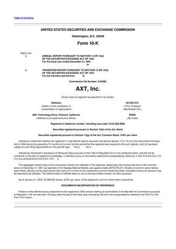 Thumbnail AXT Inc
 10-K Annual Report 2001