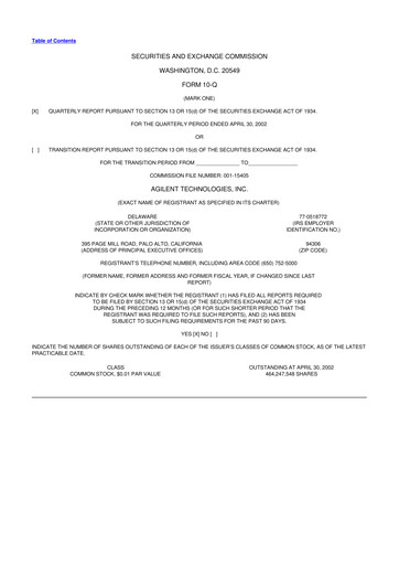 Thumbnail Agilent Technologies 10-Q Quarterly Report FY 