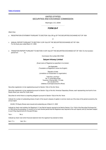 Thumbnail Sify Technologies 
 20-F Annual Report 