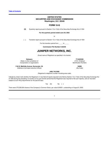 Thumbnail Juniper Networks
 10-Q Quarterly Report FY 