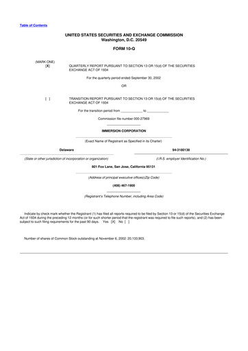 Thumbnail Immersion Corporation
 10-Q Quarterly Report FY 