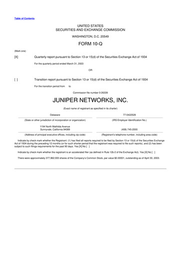 Thumbnail Juniper Networks
 10-Q Quarterly Report FY 