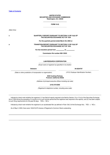 Thumbnail Lam Research 10-Q Quarterly Report FY 