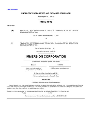 Thumbnail Immersion Corporation
 10-Q Quarterly Report FY 