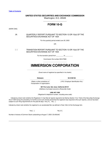 Thumbnail Immersion Corporation
 10-Q Quarterly Report FY 