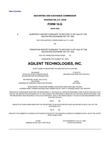 Thumbnail Agilent Technologies 10-Q Quarterly Report FY 