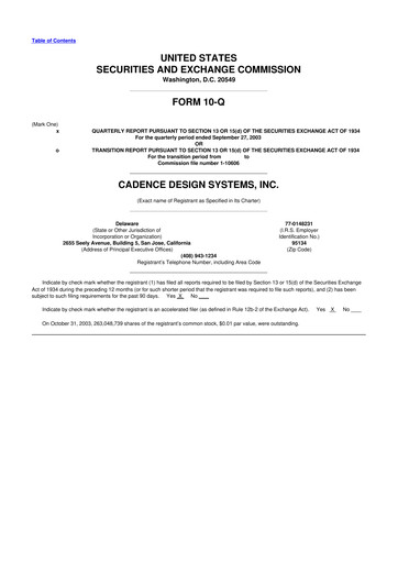 Thumbnail Cadence Design Systems 10-Q Quarterly Report FY 