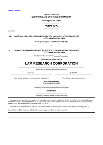 Thumbnail Lam Research 10-Q Quarterly Report FY 