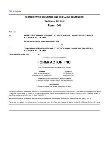 Thumbnail FormFactor 10-Q Quarterly Report FY 