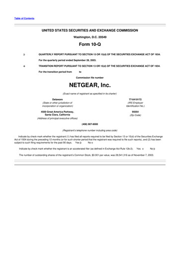 Thumbnail NETGEAR 10-Q Quarterly Report FY 