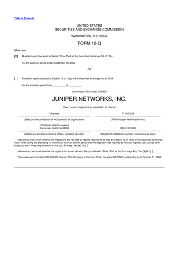 Thumbnail Juniper Networks
 10-Q Quarterly Report FY 
