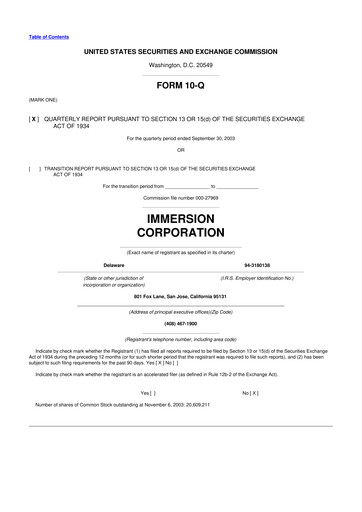Thumbnail Immersion Corporation
 10-Q Quarterly Report FY 