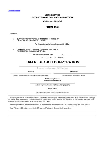 Thumbnail Lam Research 10-Q Quarterly Report FY 