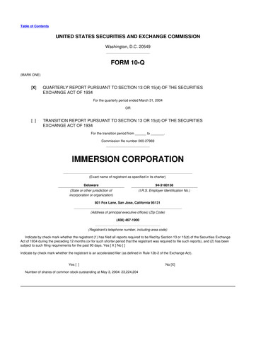 Thumbnail Immersion Corporation
 10-Q Quarterly Report FY 