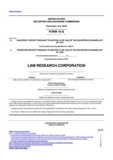 Thumbnail Lam Research 10-Q Quarterly Report FY 
