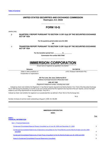 Thumbnail Immersion Corporation
 10-Q Quarterly Report FY 