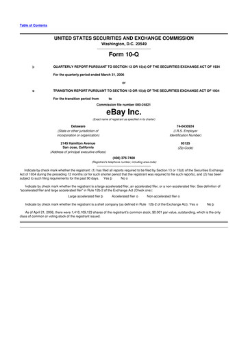 Thumbnail eBay 10-Q Quarterly Report FY 