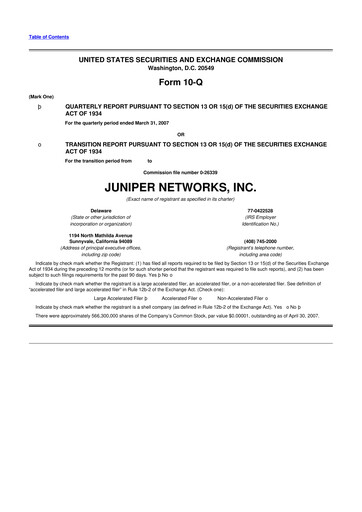 Thumbnail Juniper Networks
 10-Q Quarterly Report FY 