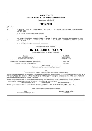 Thumbnail Intel 10-Q Quarterly Report FY 