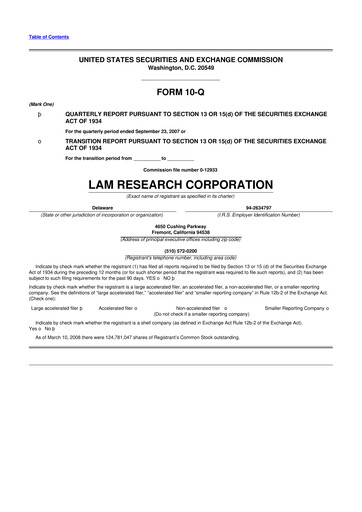 Thumbnail Lam Research 10-Q Quarterly Report FY 