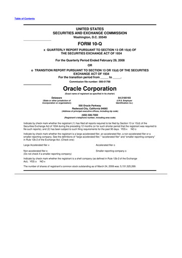 Thumbnail Oracle 10-Q Quarterly Report FY 