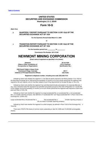 Thumbnail Newmont 10-Q Quarterly Report FY 