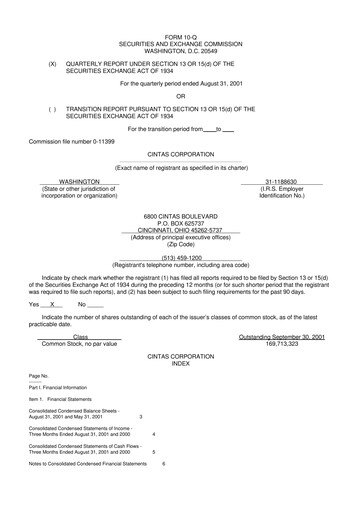 Thumbnail Cintas 10-Q Quarterly Report FY 