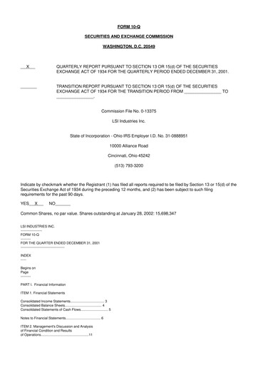 Miniature LSI Industries 10-Q Rapport trimestriel  