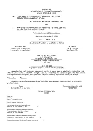 Thumbnail Cintas 10-Q Quarterly Report FY 