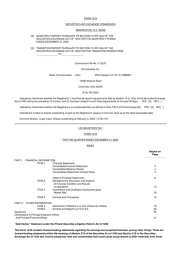 Miniature LSI Industries 10-Q Rapport trimestriel  