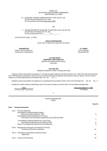 Thumbnail Cintas 10-Q Quarterly Report FY 