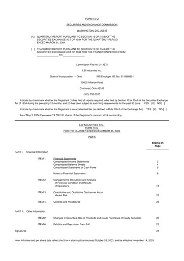 Miniature LSI Industries 10-Q Rapport trimestriel  