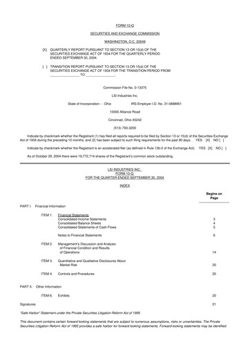 Miniature LSI Industries 10-Q Rapport trimestriel  