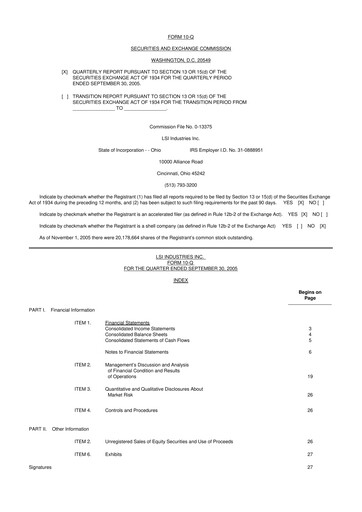 Miniature LSI Industries 10-Q Rapport trimestriel  