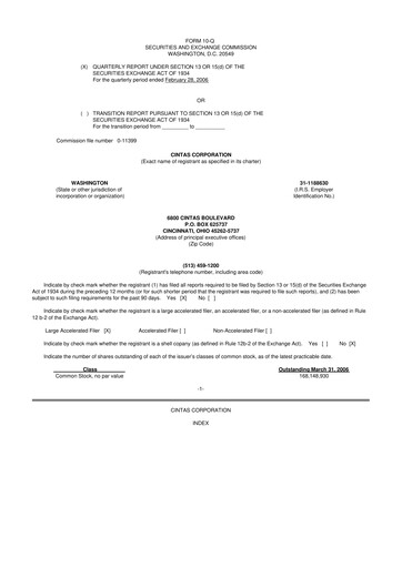 Thumbnail Cintas 10-Q Quarterly Report FY 