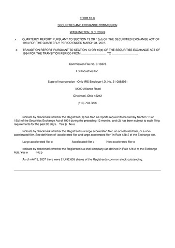 Miniature LSI Industries 10-Q Rapport trimestriel  