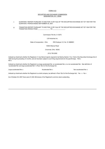 Miniature LSI Industries 10-Q Rapport trimestriel  