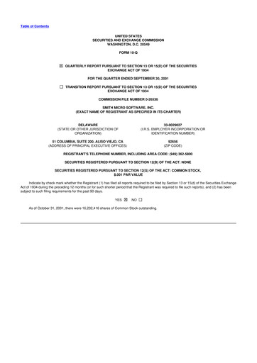 Miniature Smith Micro Software
 10-Q Rapport trimestriel  