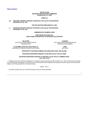 Miniature Smith Micro Software
 10-Q Rapport trimestriel  