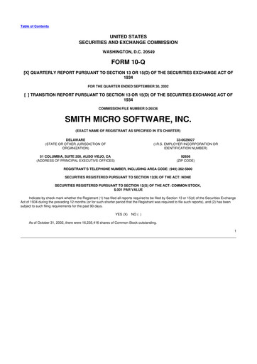 Miniature Smith Micro Software
 10-Q Rapport trimestriel  