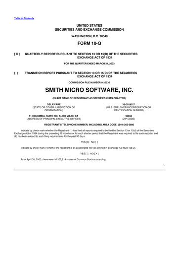 Miniature Smith Micro Software
 10-Q Rapport trimestriel  