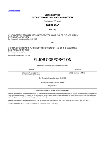 Thumbnail Fluor Corporation
 10-Q Quarterly Report FY 