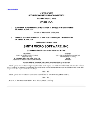 Miniature Smith Micro Software
 10-Q Rapport trimestriel  