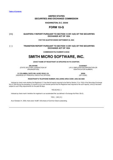Miniature Smith Micro Software
 10-Q Rapport trimestriel  
