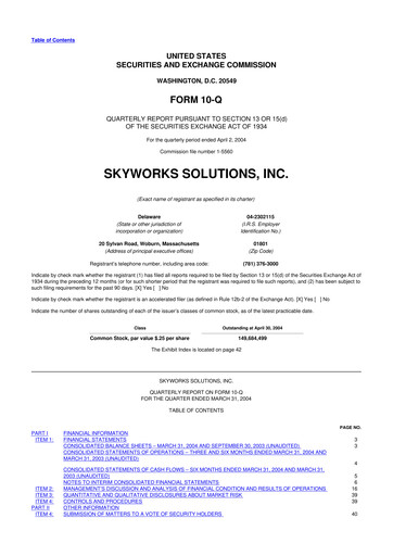 Thumbnail Skyworks Solutions
 10-Q Quarterly Report FY 
