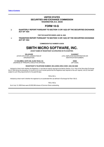 Miniature Smith Micro Software
 10-Q Rapport trimestriel  