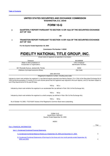 Thumbnail Fidelity National Financial
 10-Q Quarterly Report FY 