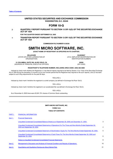 Miniature Smith Micro Software
 10-Q Rapport trimestriel  