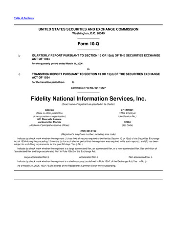 Thumbnail Fidelity National Information Services 10-Q Quarterly Report FY 