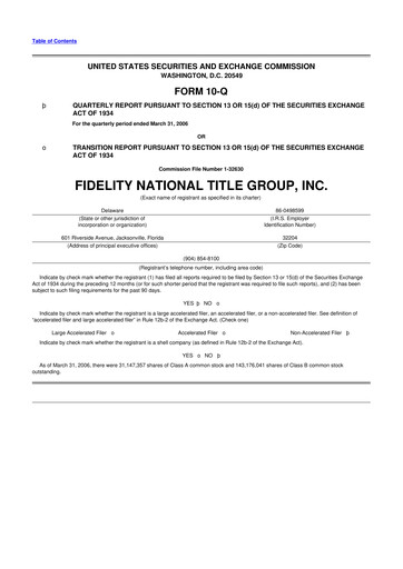 Thumbnail Fidelity National Financial
 10-Q Quarterly Report FY 